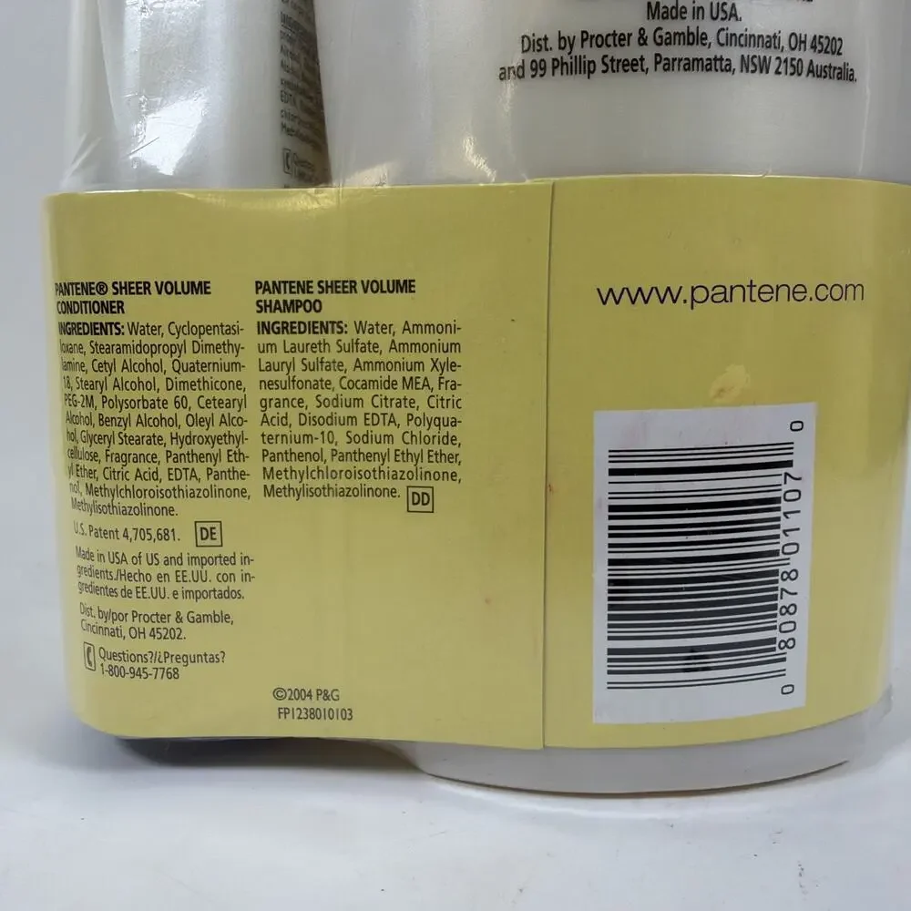 Pantene Pro-V Shampoo 33.9 Fl Oz Sheer Volume Volumizante 6.8 Fl Oz Conditioner